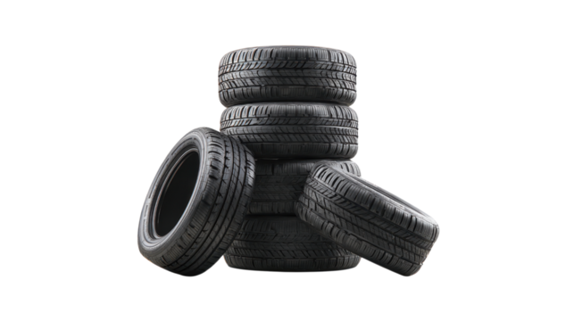 Stack of New Car Tires Isolated on Transparent Background
