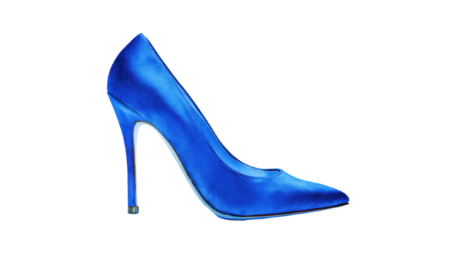Elegant Blue Satin High Heel Shoe on Transparent Background