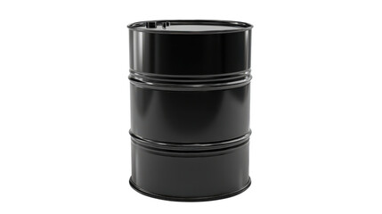 Shiny Black Metal Oil Drum Isolated on Transparent Background