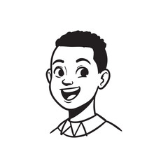 Joyful Boy Avatar Outline Black and White Illustration