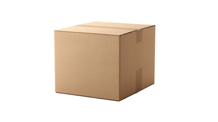 Cardboard box sealed with tape isolated on transparent background