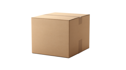 Cardboard box sealed with tape isolated on transparent background