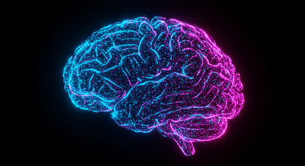 Abstract Neon Brain Glowing Particle Neural Network AI Digital Brain Futuristic Concept