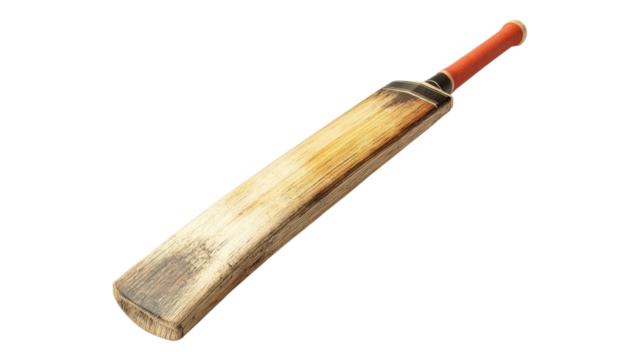 Wooden Cricket Bat with Red Grip Isolated on Transparent Background