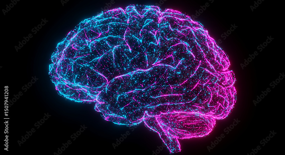 Aufkleber abstract neon brain neural network ai technology digital brain concept