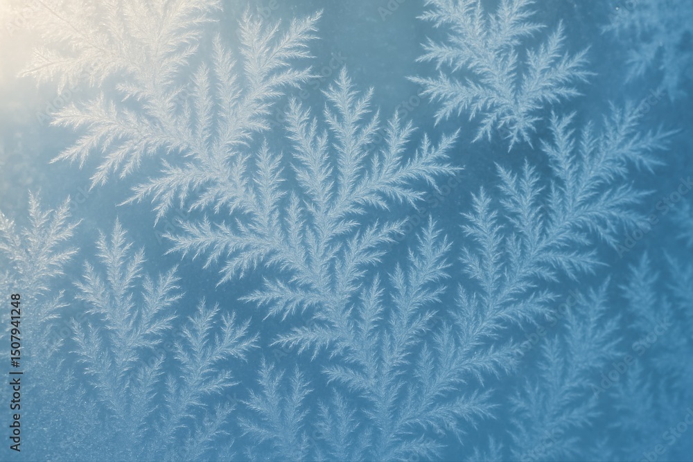 Poster delicate frost patterns forming intricate designs on a cold window