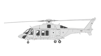 Airbus Helicopters HIL H160M Guepard. Vector drawing of armed multirole helicopter. Side view. Image for illustration and infographics.