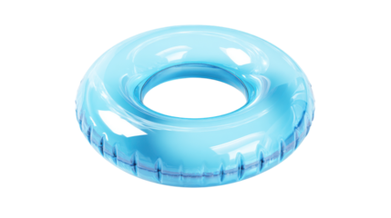 Blue Inflatable Pool Ring Floating Device on Transparent Background