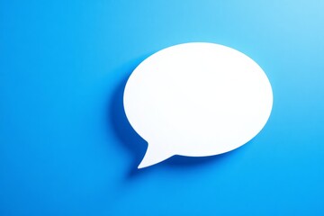 White speech bubble on a vibrant blue background.
