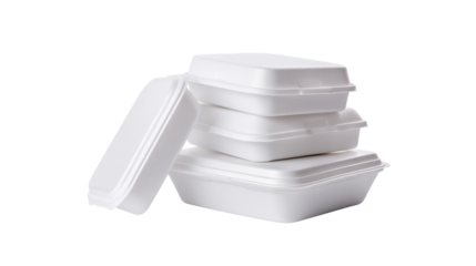 Stack of White Styrofoam Food Containers on Transparent Background