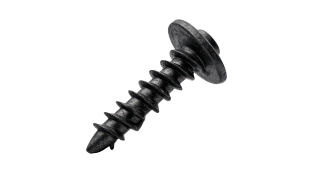 Close up of a black screw on transparent background