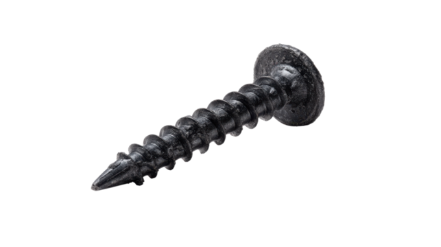 Close up of a black screw on transparent background
