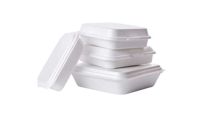 Stack of White Styrofoam Food Containers on Transparent Background