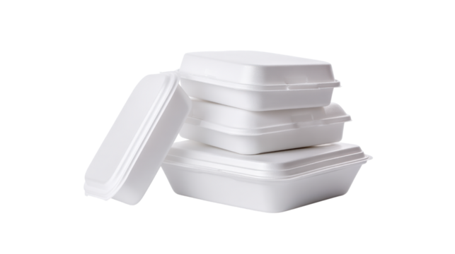 Stack of White Styrofoam Food Containers on Transparent Background