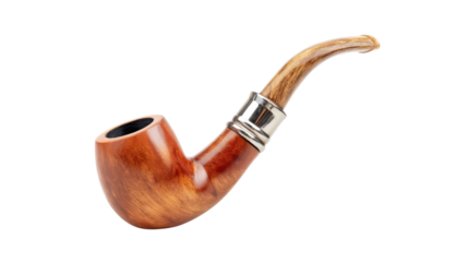 Classic Wooden Smoking Pipe Isolated on Transparent Background