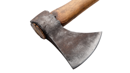Old Rusty Axe with Wooden Handle on Transparent Background