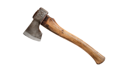 Vintage Axe with Carved Handle on Transparent Background