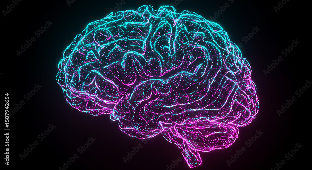 Poster abstract neon brain digital neurology neural network ai concept