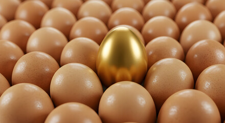One Golden Egg Among Brown Eggs Stands Out as a Symbol of Uniqueness in a Still Life Composition