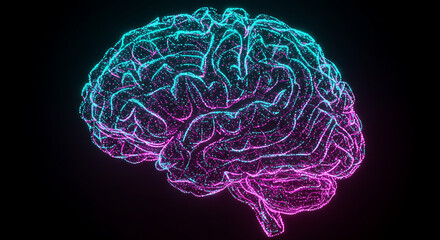 Abstract Neon Brain Digital Neurology Neural Network AI Concept