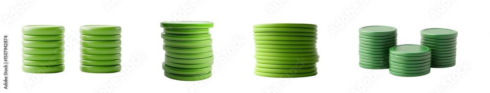 Poster set Stacks of light green circular objects. isolated on transparent background