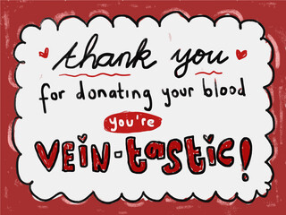 Cute thank you for donating your blood veintastic text in crayon watercolor illustration clipart sticker happy international world blood donor donation volunteer day certificate appreciation vector