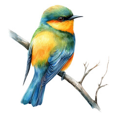 Obraz premium Vibrant Bird on Branch with Colorful Feathers and Transparent Background