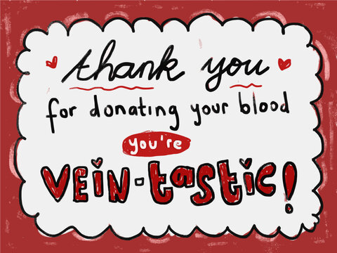 Cute thank you for donating your blood veintastic text in crayon watercolor illustration clipart sticker happy international world blood donor donation volunteer day certificate appreciation vector