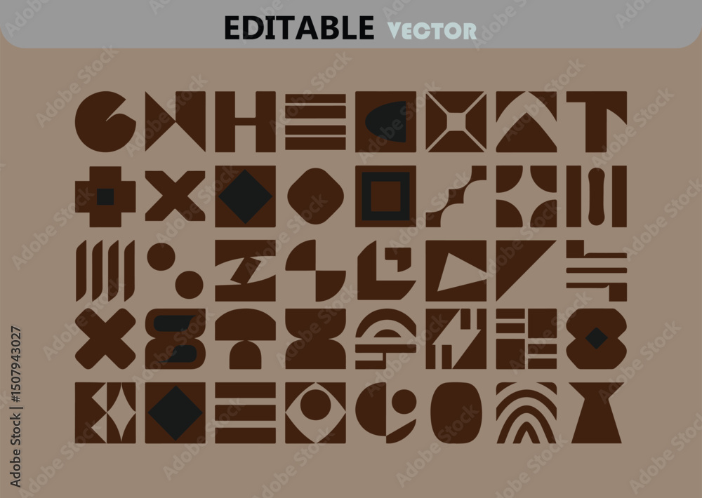 Poster abstract geometric shapes vector illustration retro style design elements brown and beige tones mode