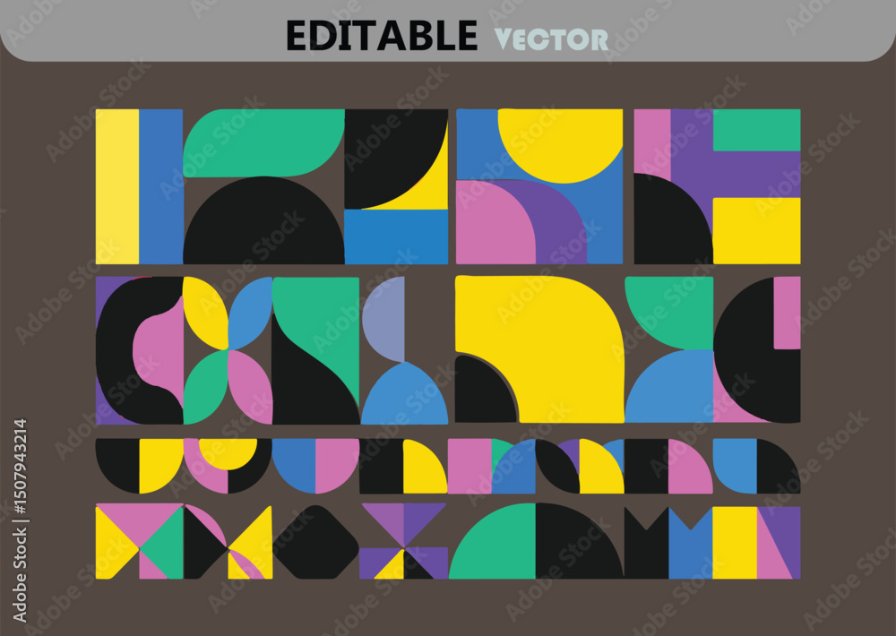 Poster geometric pattern with bold colors and shapes retro design abstract background modern art editable v