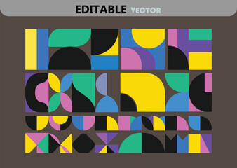 Geometric Pattern with Bold Colors and Shapes Retro Design Abstract Background Modern Art Editable Vector Vibrant and Playful Squares and Circles