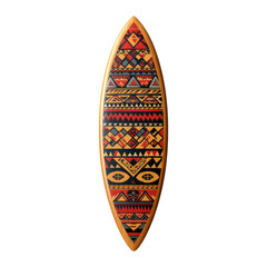Colorful Surfboard with Tribal Pattern on Transparent Background