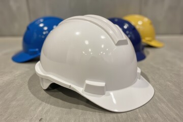 Close-up of a white safety helmet.