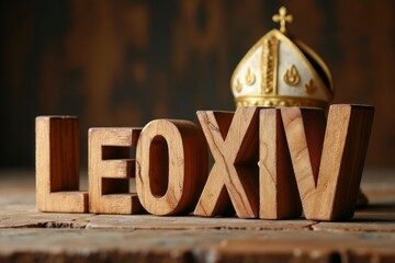 Wooden letters spelling out leo xiv.