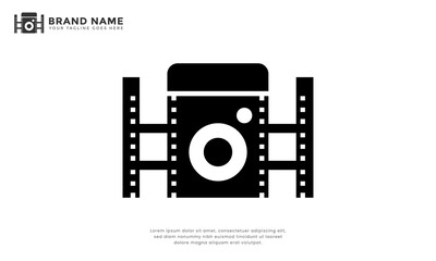 Camera Cinema Logo. Modern logo combination filmstrip with camera