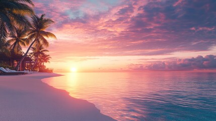 Tropical beach sunset paradise, relaxation, vacation