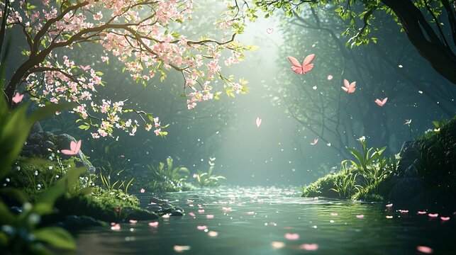 Beautiful and dreamy forest and river
