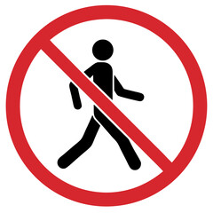 No walking, no sports activities sign featuring a person walking in prohibition circle