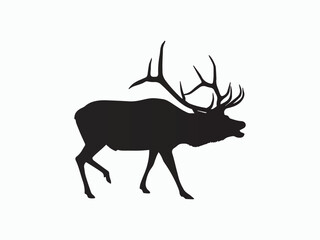 bull elk silhouette, elk silhouette with white background vector illustration art