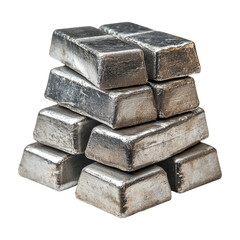 Silver Bars Stacked on Transparent Background for Stock Photography