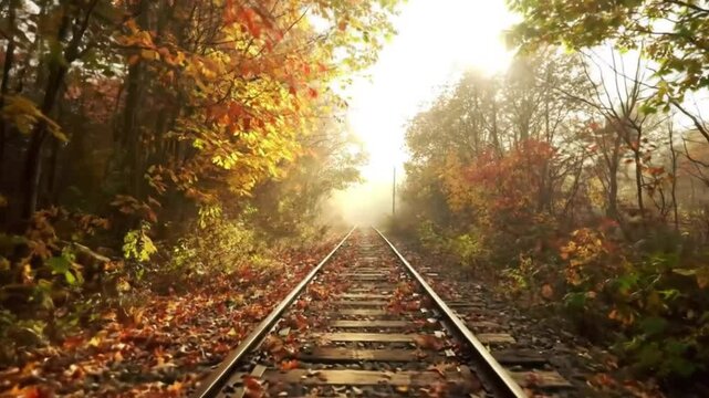 A quiet railway cuts through the heart of an autumn forest, where golden leaves whisper in the wind and sunlight draws you gently toward the unknown. It&rsquo;s a journey not just through nature, but throug
