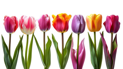 Naklejka premium Seven different color tulip flower isolate on transparency background