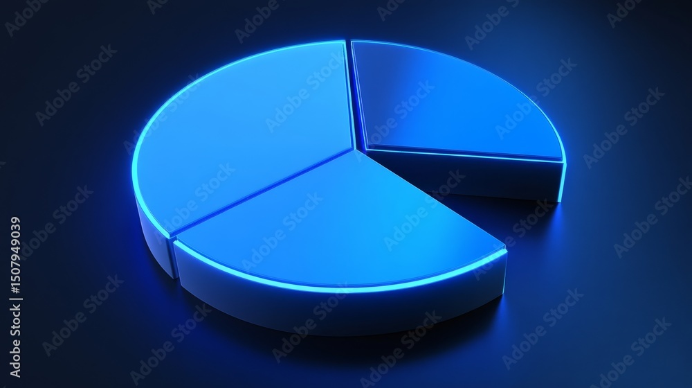 Aufkleber d pie chart with glowing edges on a dark surface for tech presentation