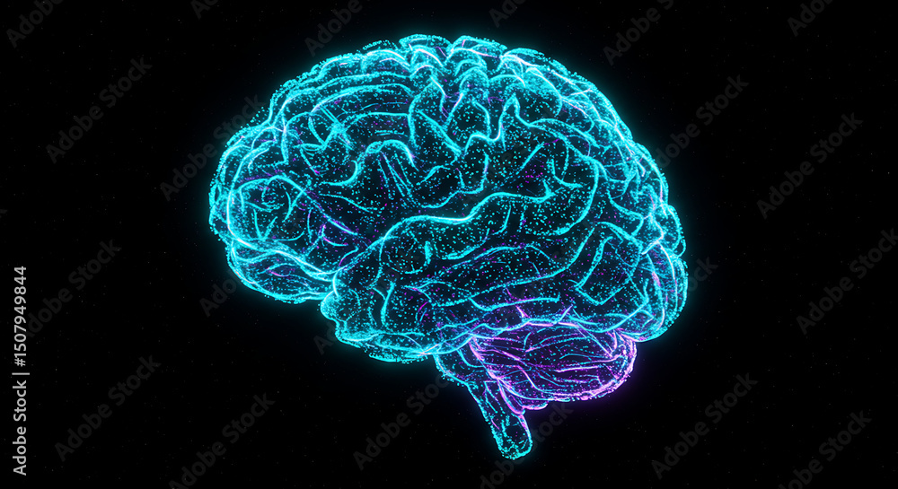 Poster abstract glowing neon brain neural network ai technology science concept