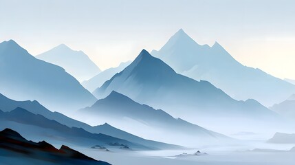 Fototapeta premium Majestic mountain landscape in Chinese brush painting style