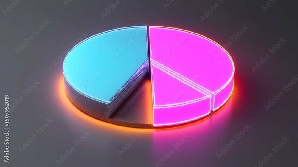 Aufkleber high-gloss d pie chart with neon edges and soft glow on deep gray background