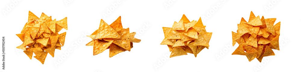 Poster set of close-up view of piles of tortilla chips. isolated on transparent background