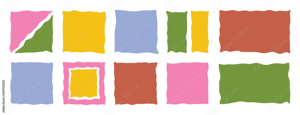 Poster doodle square frame box. hand drawn wave shape. vector irregular free hand wavy forms. rectangular s