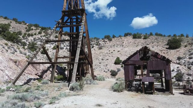Horn Mine near Milford, Utah. Low level flight that passes between the head frame and the machinery house.