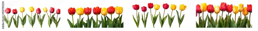 Poster set of colorful tulips in a vibrant display. isolated on transparent background
